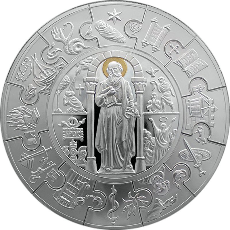 Серебряная монета Либерии «Апостол Павел» в форме паззла 2009 г.в., 1000 г чистого серебра (проба 999)