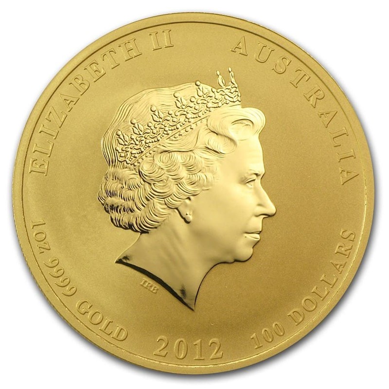 Золотая монета Австралии "Лунар II - Год Дракона" 2012 г., 31.1 г чистого золота (Проба 0,9999)