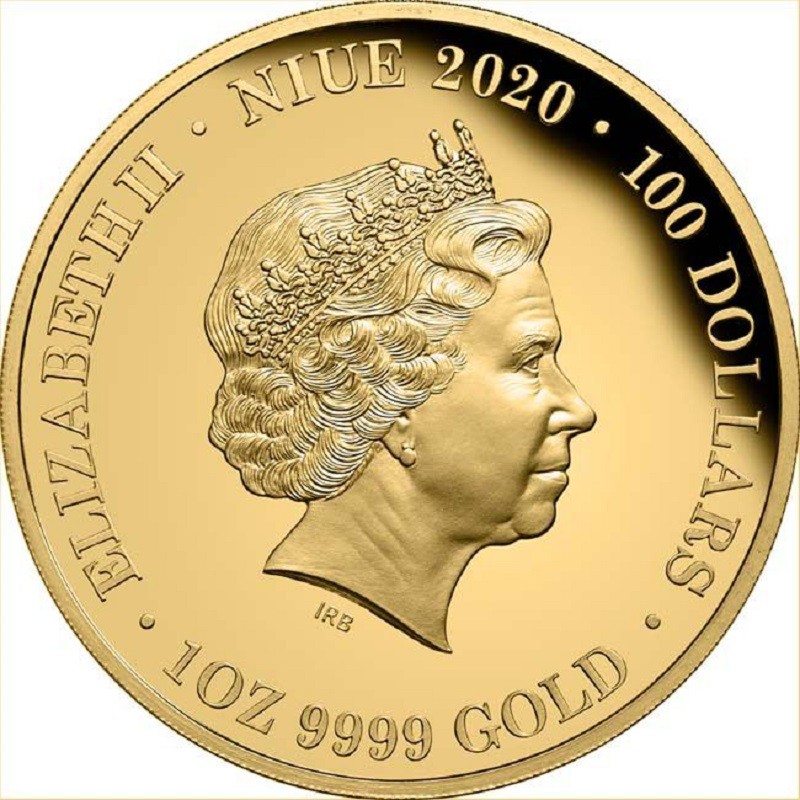 Золотая монета Ниуэ "Ночная Австралия. Ехидна" 2020 г.в., 31,1 г чистого золота (Проба 0,9999)