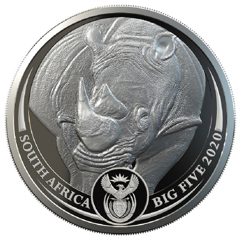 Серебряная монета ЮАР "Большая пятерка: Носорог" 2020 г.в., 31,1 г чистого серебра (Проба 0,999)