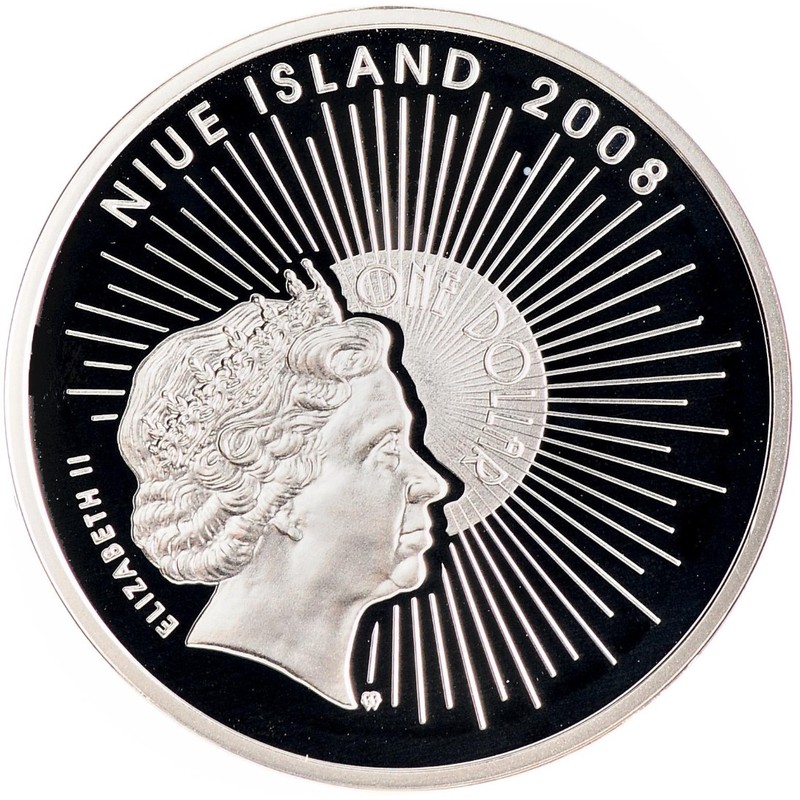 Серебряная монета Ниуэ "Сочи - Аэропорт" 2008 г.в., 26.16 г чистого серебра (Проба 0,925)