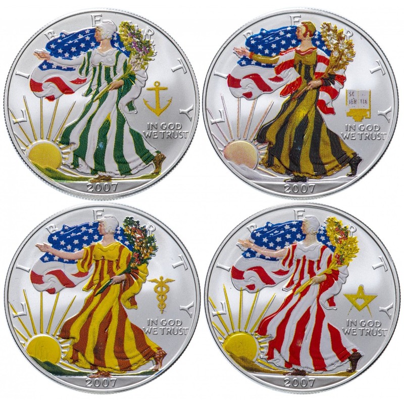 Набор из 4-х серебряных монет США 