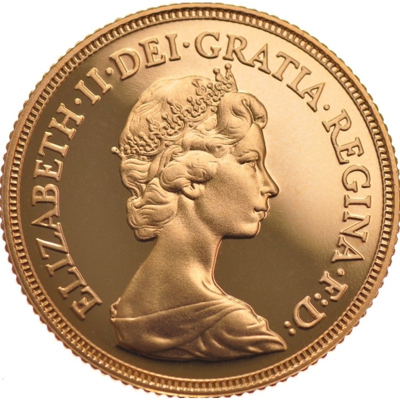 Золотая монета Великобритании «Соверен  Елизаветы II»(1974-1984 г.в. 2-й портрет), 7.32 г чистого золота (проба 0.917)