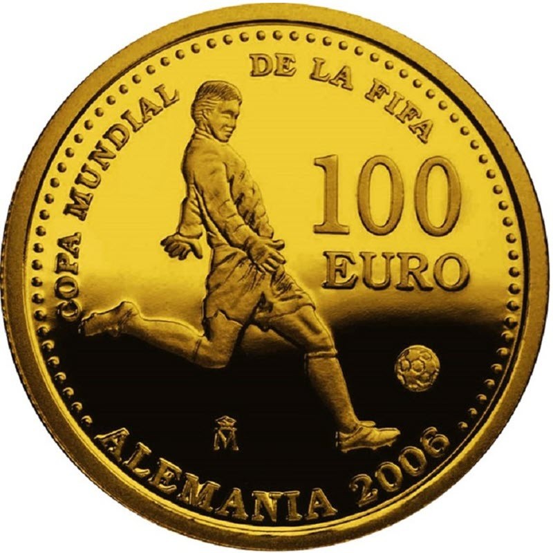 Комиссия: Золотая памятная монета Испании «Чемпионат мира по футболу Германия – 2006» 2003 г.в., 6,75 г чистого золота (проба 0,999)