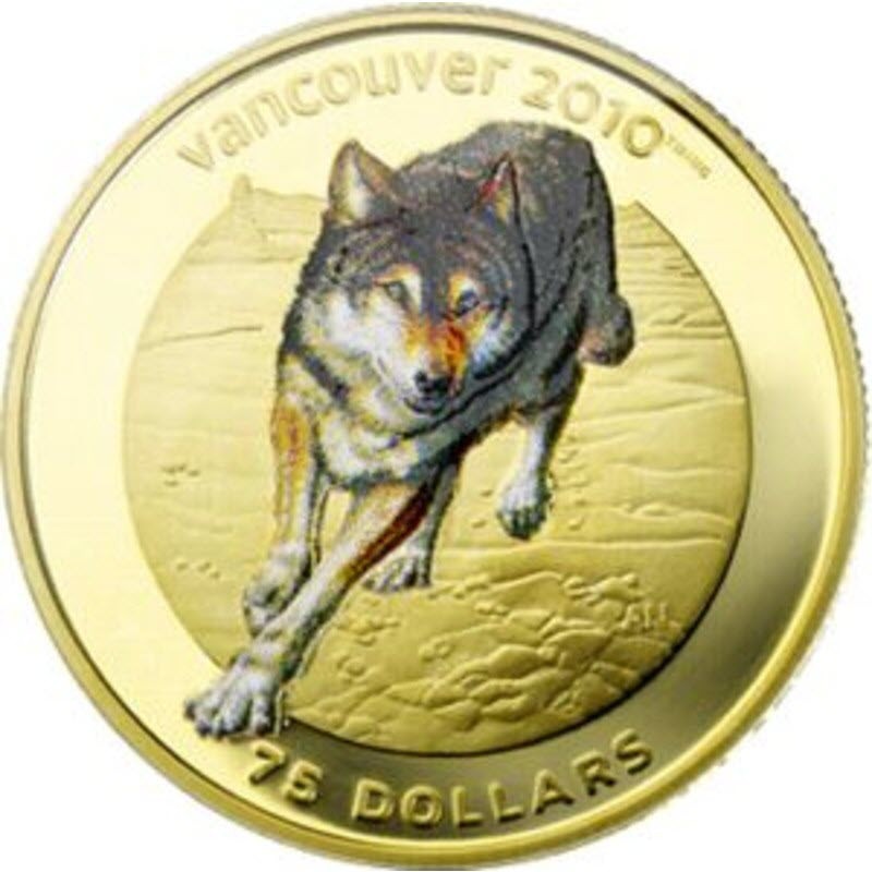Комиссия: Золотая памятная монета Канады «Олимпиада в Ванкувере. Волк» 2009 г.в., 7 г чистого золота (проба 0,583)