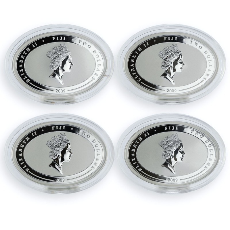 Набор из 4-х серебряных монет Фиджи "Знаменитые дирижабли" 2009 г.в., 4*31.1 г чистого серебра (Проба 0,999)
