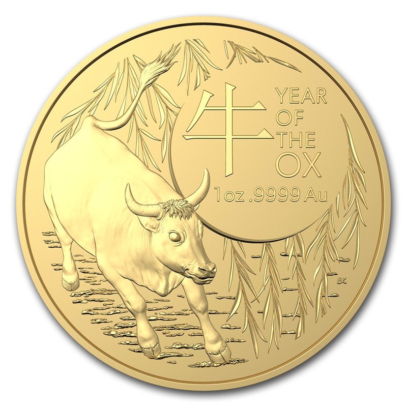 Золотая монета Австралии "Лунный календарь - Год Быка", 2021 г.в. (Королевский Монетный Двор), 31.1 г чистого золота (Проба 0,9999)