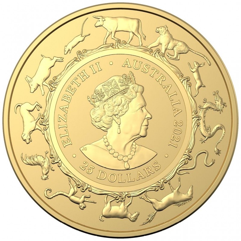 Золотая монета Австралии "Лунный календарь - Год Быка", 2021 г.в. (Королевский Монетный Двор), 7.78 г чистого золота (Проба 0,9999)