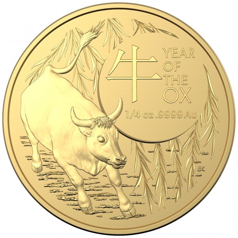 Золотая монета Австралии "Лунный календарь - Год Быка", 2021 г.в. (Королевский Монетный Двор), 7.78 г чистого золота (Проба 0,9999)