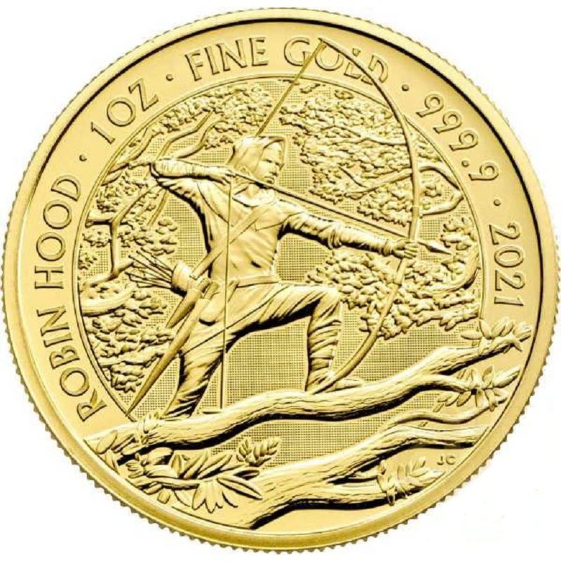 Золотая монета Великобритании "Мифы и легенды: Робин Гуд" 2021 г.в., 31.1 г чистого золота (проба 0,9999)