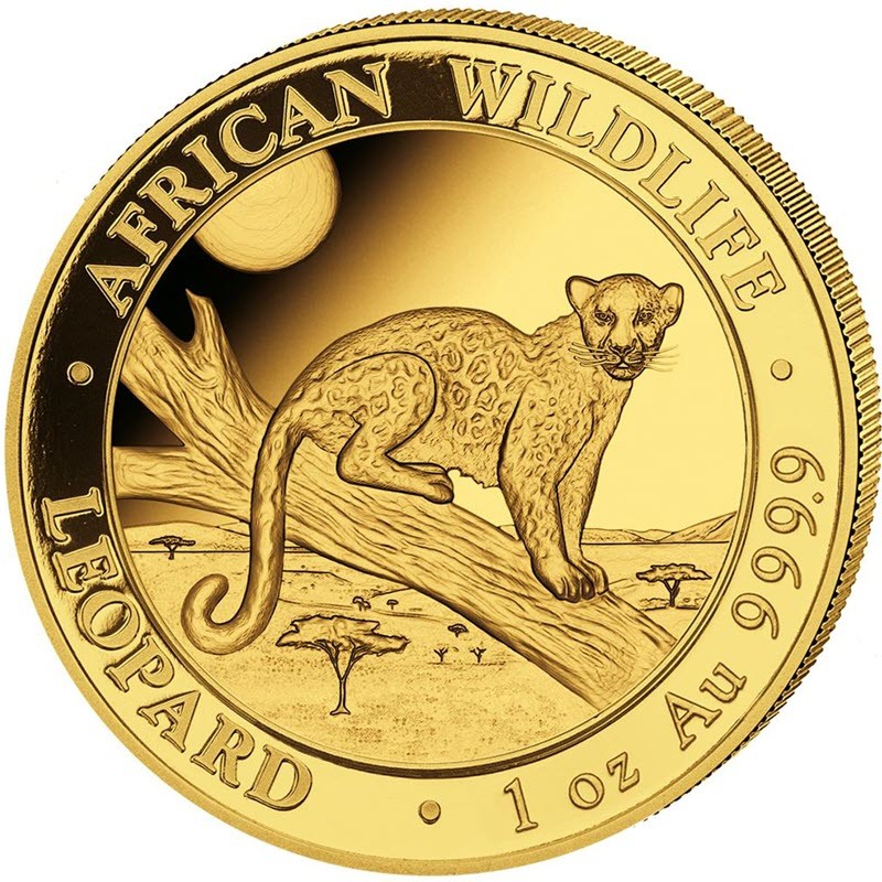 Золотая монета Сомали "Леопард" 2021 г.в., 155.5 г чистого золота (Проба 0,9999)