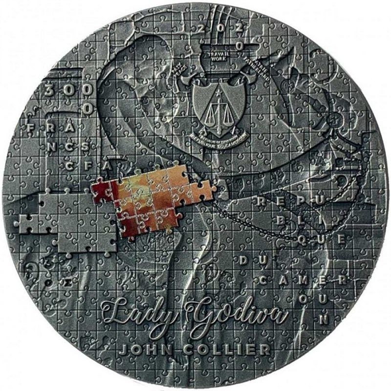Серебряная монета Камеруна " Джон Кольер. Леди Годива" 2020 г.в., 93.3 г чистого серебра (Проба 0,999)