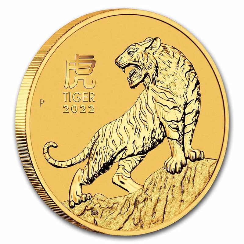 Золотая монета Австралии "Лунар III - Год Тигра" 2022 г.в., 31.1 г чистого золота (Проба 0,9999)