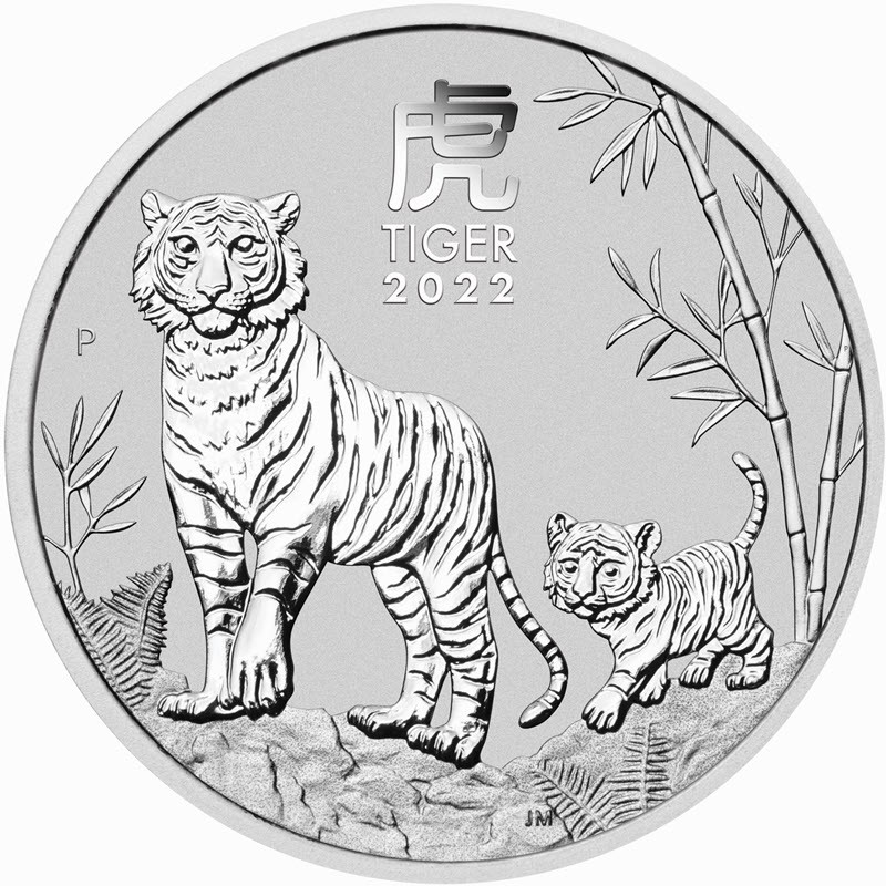 Серебряная монета Австралии "Лунный календарь III - Год Тигра" 2022 г.в., 31.1 г чистого серебра (Проба 0,9999)