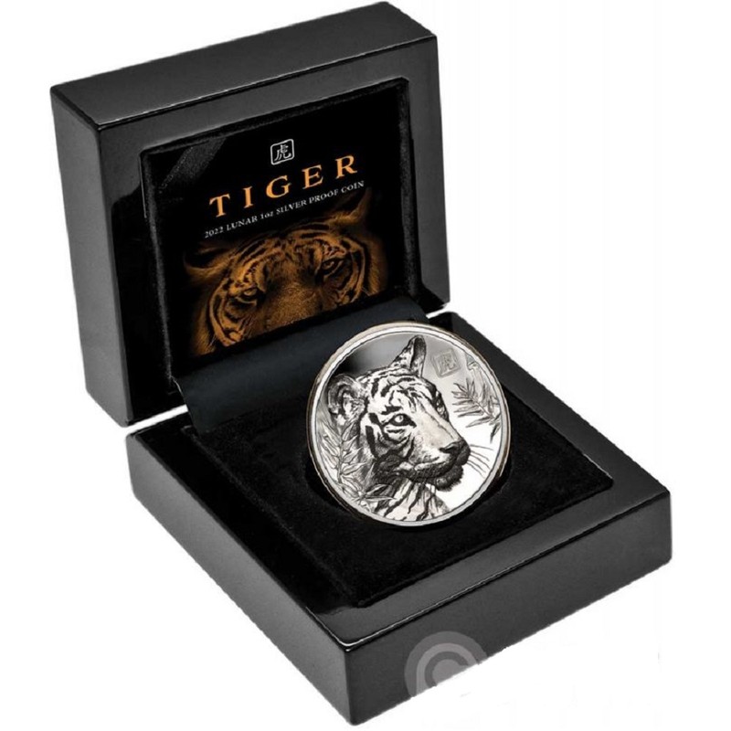 Серебряная монета Ниуэ "Год Тигра" 2022 г.в. (пруф), 31.1 г чистого серебра (Проба 0,999)