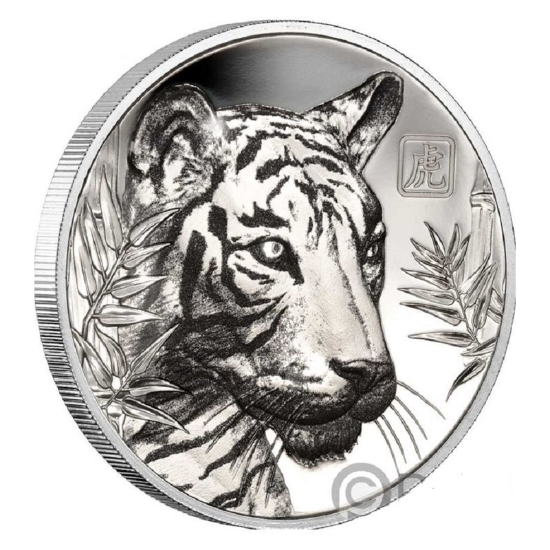 Серебряная монета Ниуэ "Год Тигра" 2022 г.в. (пруф), 31.1 г чистого серебра (Проба 0,999)
