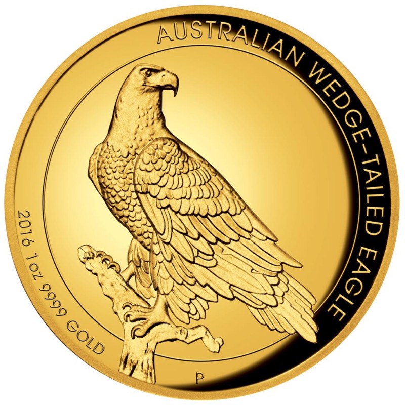 Золотая монета Австралии "Клинохвостый Орел" 2016 г.в. (высокий рельеф), 31.1 гр чистого золота (проба 0.9999)