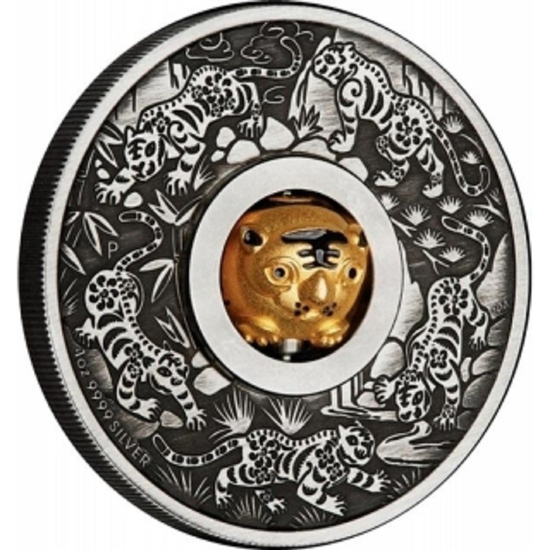 Серебряная монета Тувалу "Год Тигра (с шармом)" 2022 г.в., 31.1 г чистого серебра (Проба 0,9999)