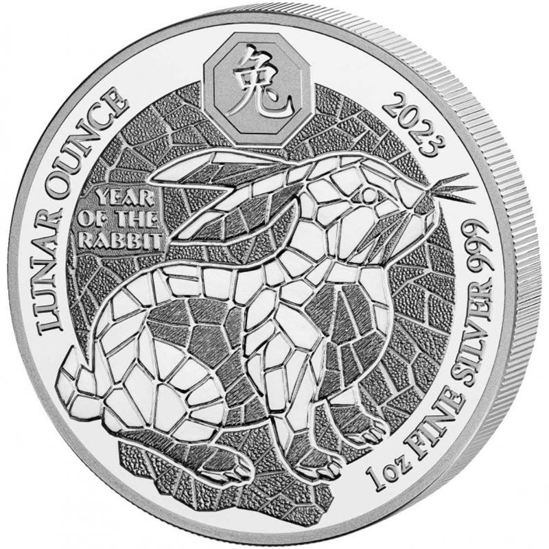 Серебряная монета Руанды "Год Кролика" 2023 г.в., 31.1 г чистого серебра (Проба 0,999)