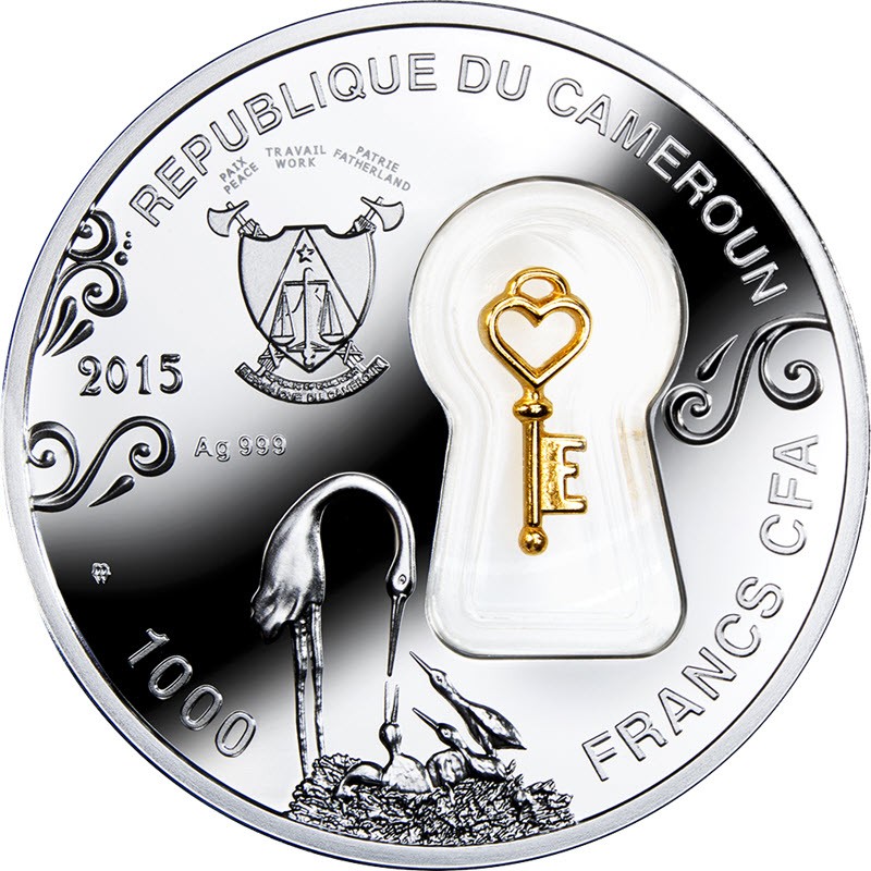 Серебряная монета Камеруна "Домашнее счастье" 2015 г.в., 28.28 г чистого серебра (Проба 0,999)