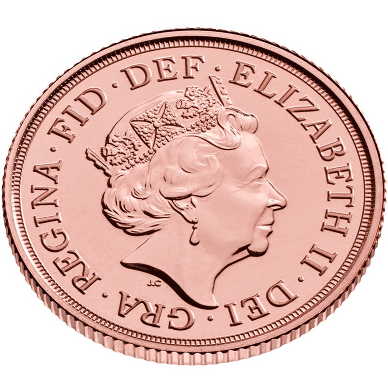 Золотая монета Великобритании "Соверен Елизаветы II (с королевским гербом)" 2022 г.в., 7.32 г чистого золота (Проба 0,917)