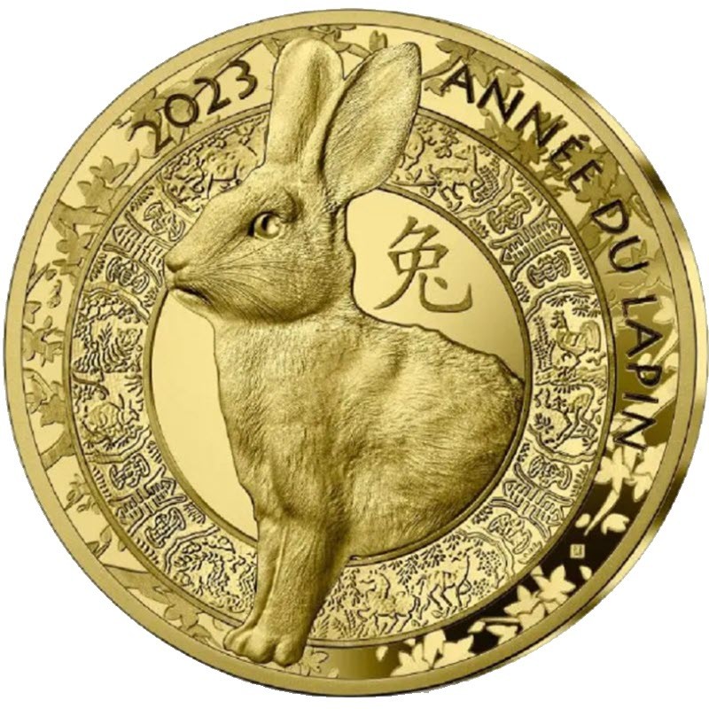 Золотая монета Франции "Год Кролика" 2023 г.в., 7.78 г чистого золота (Проба 0,999)