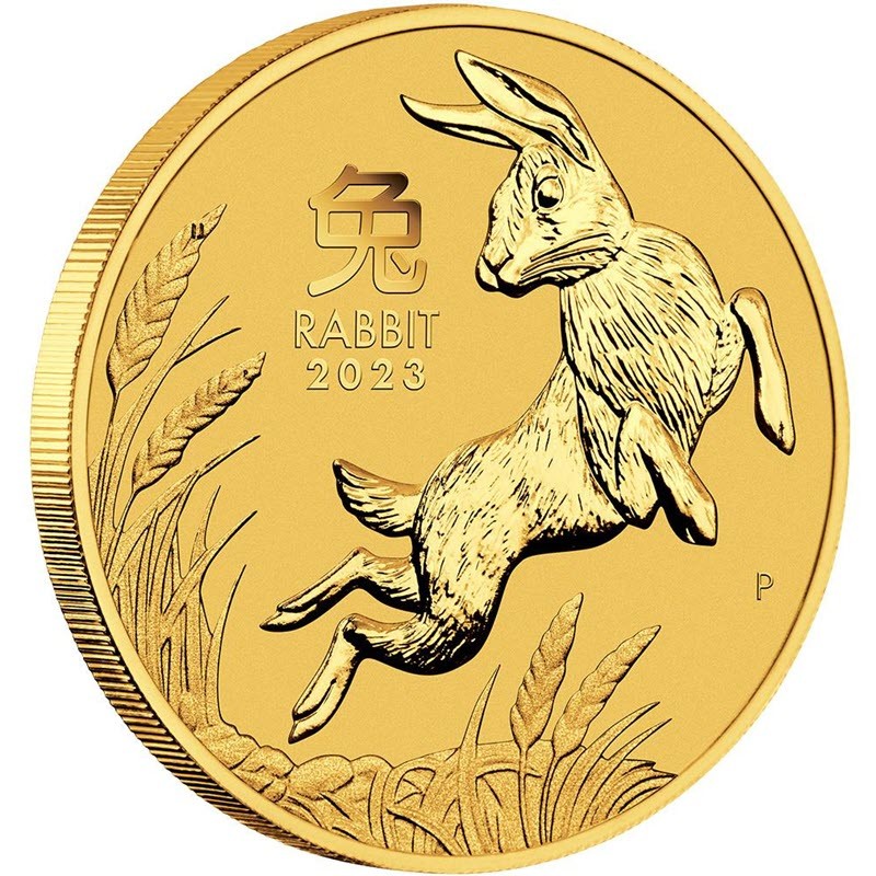 Золотая монета Австралии "Лунный календарь III - Год Кролика", 2023 г.в., 3.11 г чистого золота (Проба 9999)