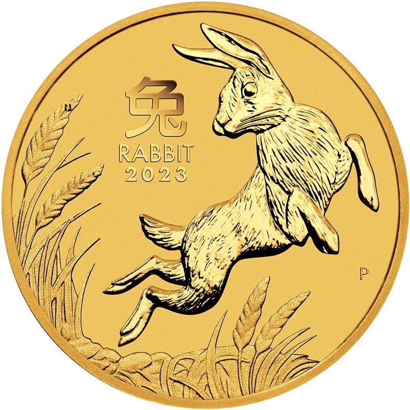 Золотая монета Австралии "Лунный календарь III - Год Кролика", 2023 г.в., 3.11 г чистого золота (Проба 9999)