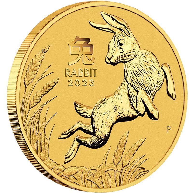 Золотая монета Австралии "Лунный календарь III - Год Кролика", 2023 г.в., 31.1 г чистого золота (Проба 9999)