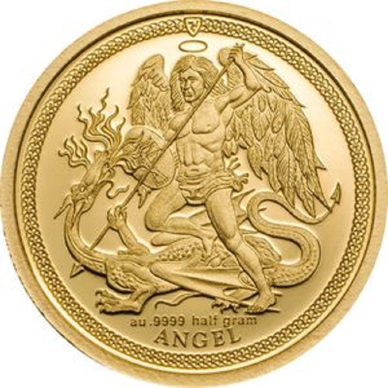 Золотая монета Острова Мэн «Ангел, сражающийся с драконом» 2017 г.в., 0.5 г чистого золота (Проба 0,9999)