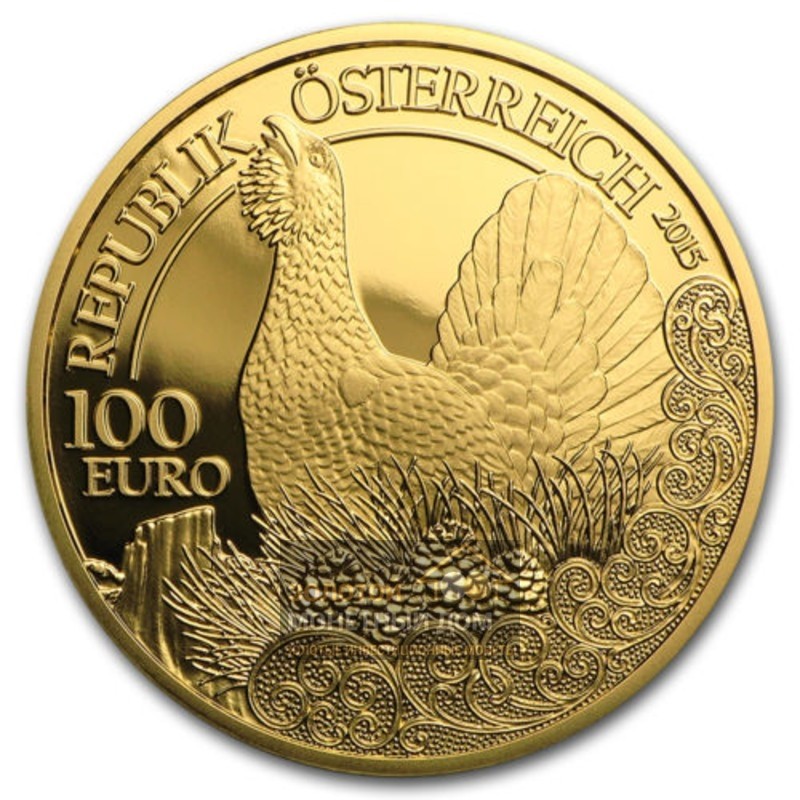 Комиссия: Золотая монета Австрии «Глухарь» 2015 г.в., 16 г чистого золота (проба 0,986)
