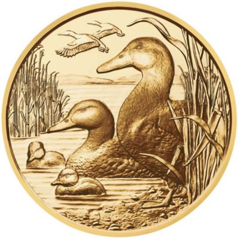 Комиссия: Золотая монета Австрии "Дикая природа. Кряква" 2018 г.в., 16 г чистого золота (проба 0,986)