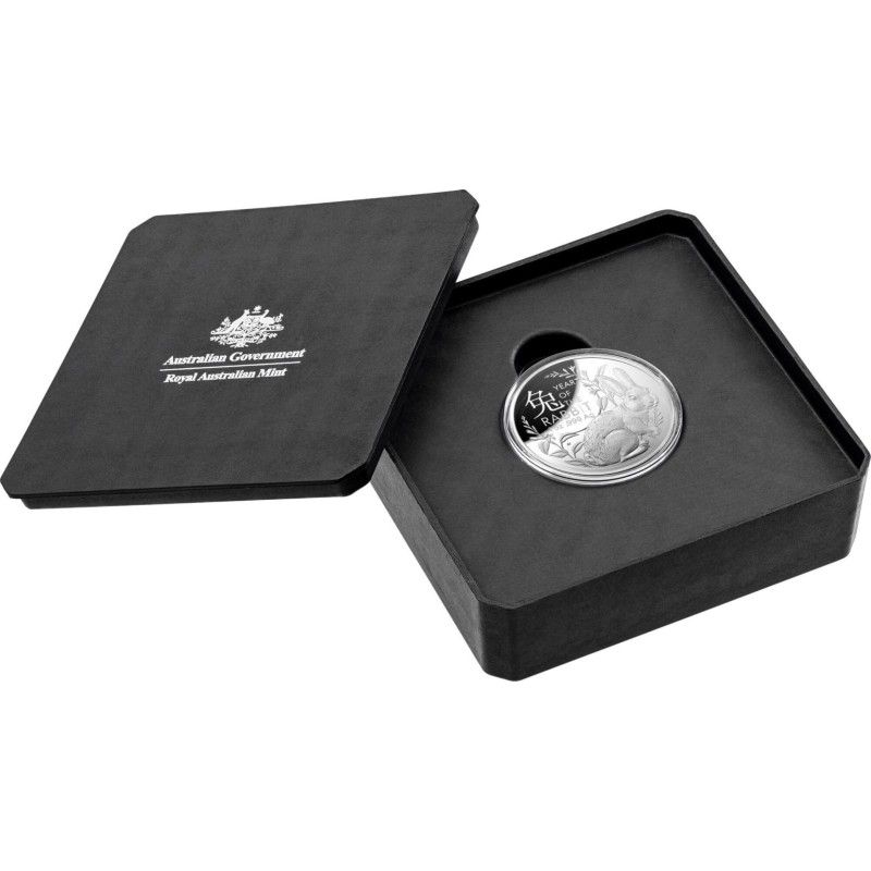 Серебряная монета Австралии "Год Кролика" 2023 г.в. (КМД - пруф), 31.1 г чистого серебра (Проба 0,9999)