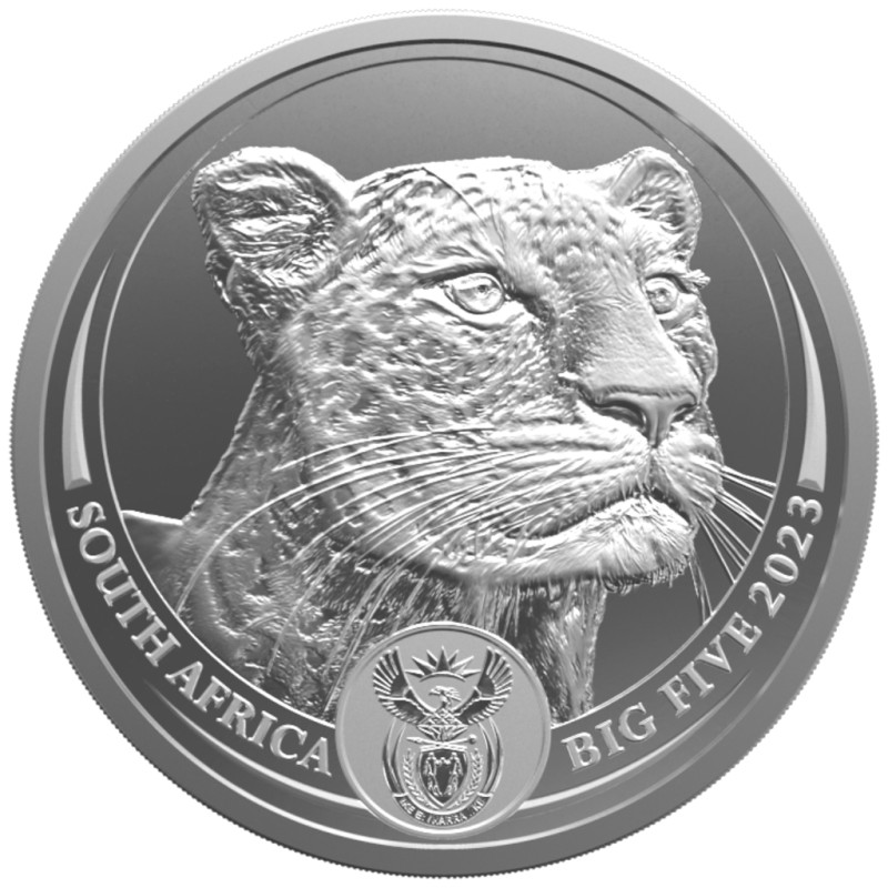 Серебряная монета ЮАР "Большая пятерка - II: Леопард" 2023 г.в., 31.1 г чистого серебра (Проба 0,999)