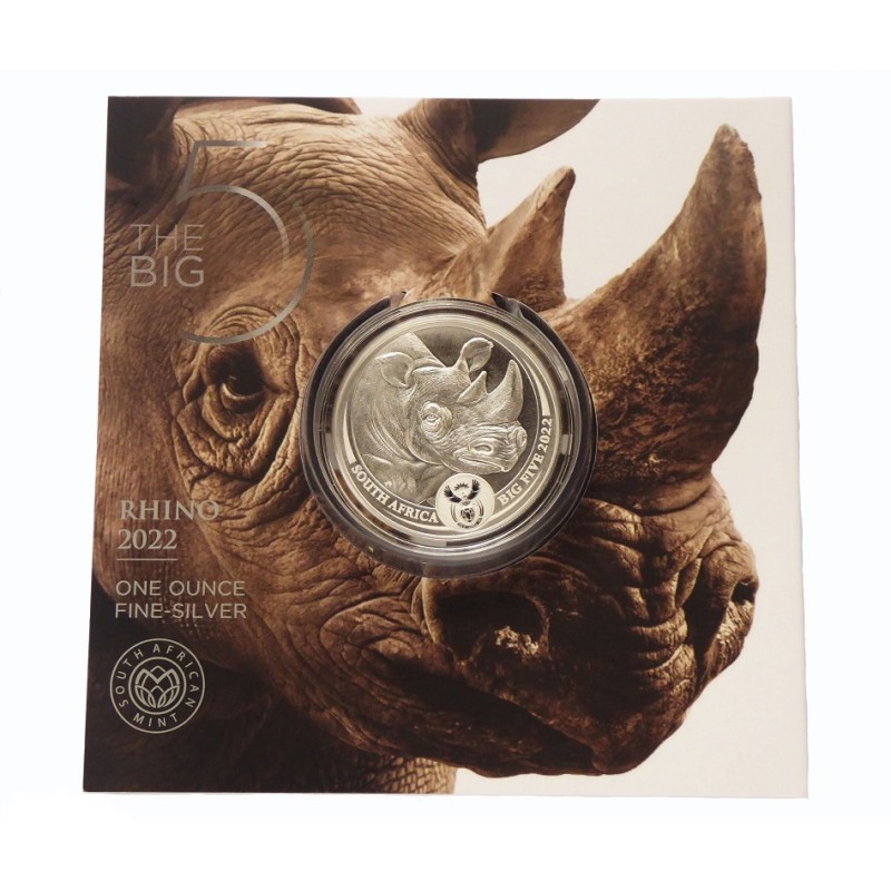 Серебряная монета ЮАР "Большая пятерка -II: Носорог" 2022 г.в., 31.1 г чистого серебра (Проба 0,999)