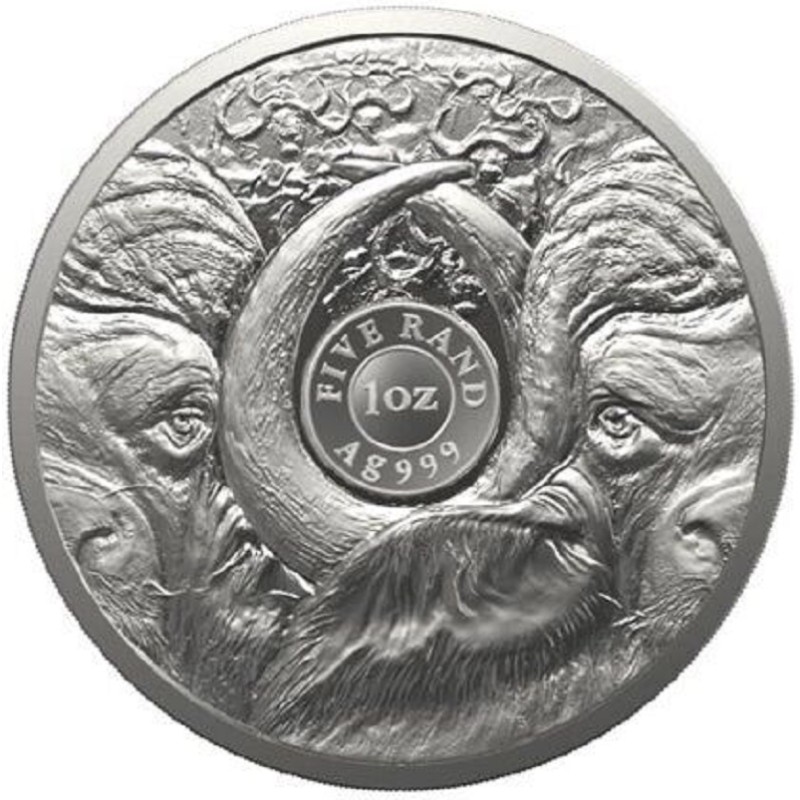 Серебряная монета ЮАР "Большая пятерка - II: Буйвол" 2023 г.в., 31.1 г чистого серебра (Проба 0,999)