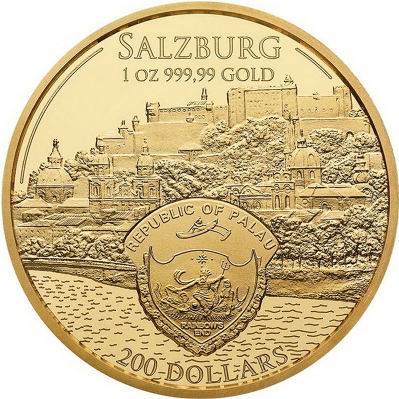 Золотая монета Палау  «Вольфганг Амадей Моцарт» 2017 г.в., 31.1 г чистого золота (проба 0.99999)