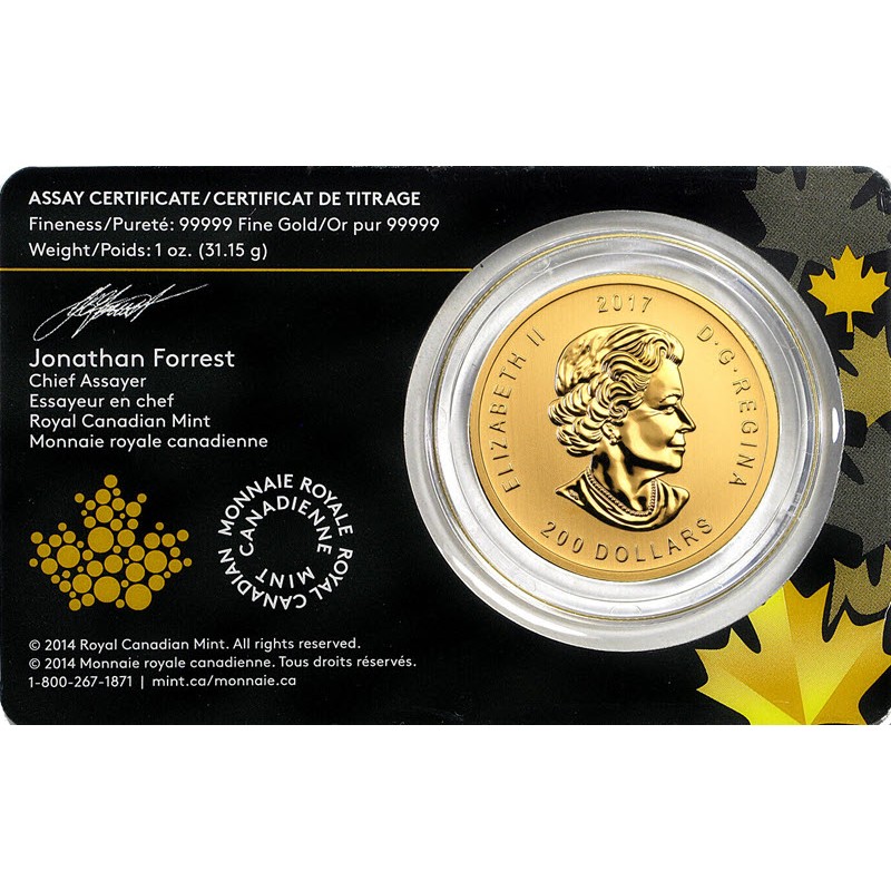 Золотая монета Канады «Олень» 2017 г.в., 31.1 г чистого золота (проба 0.99999)