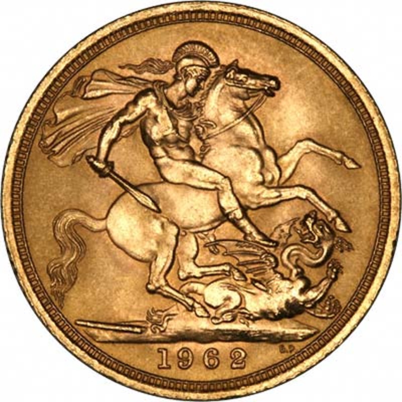 Золотая монета Великобритании «Соверен  Елизаветы II»(1957-1968 г.в.), 7.32 г чистого золота (проба 0.917)