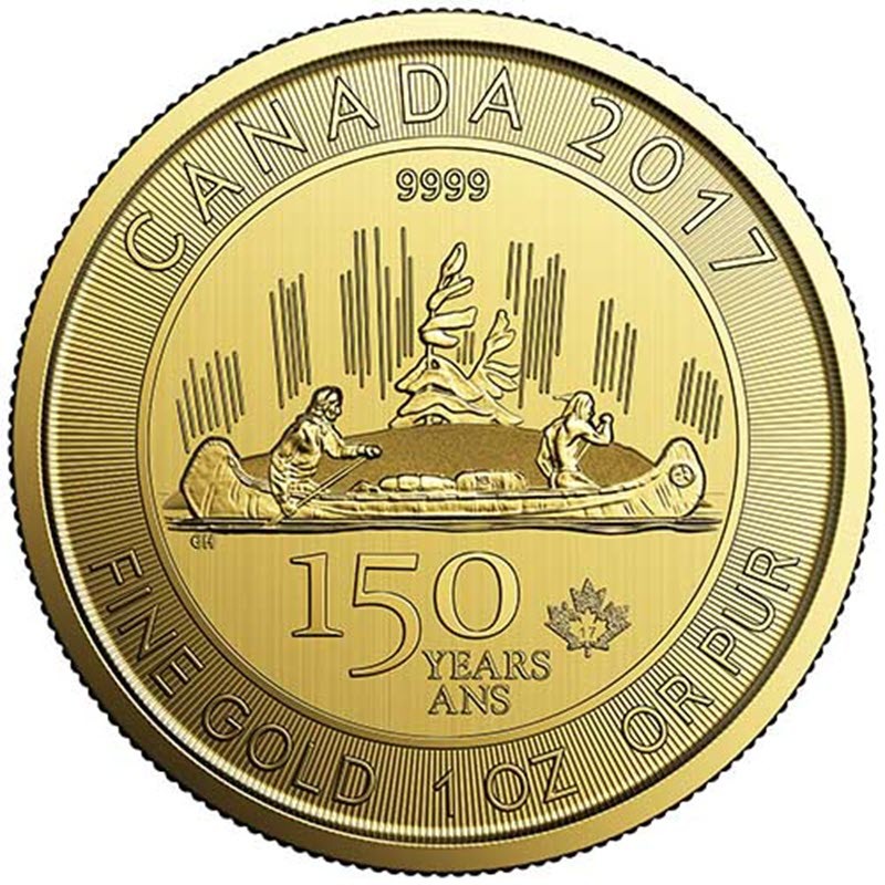 Золотая монета 150 лет Канаде - Вояжеры 2017 г.в., 31.1 г чистого золота (проба 0.9999)