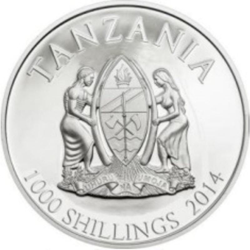 Серебряная монета Танзании "Любовь Навсегда" 2014 г., 31.1 г чистого серебра (Проба 0,999)