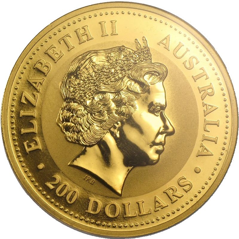 Золотая инвестиционная монета Австралии Кенгуру, 62,2 г чистого золота (проба 0,9999)