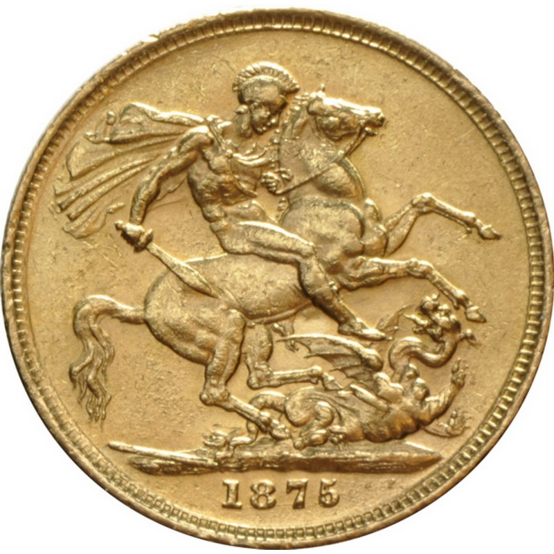 Золотая монета Великобритании «Соверен королевы Виктории» 1871-1885 гг. в., 7.32 г чистого золота (проба 0.917)