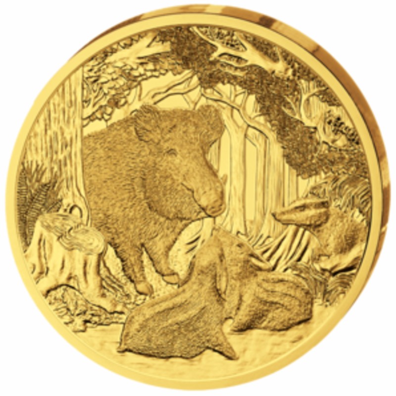 Золотая монета Австрии "Дикая природа. Кабан" 2014 г.в., 16 г чистого золота (проба 0.986)