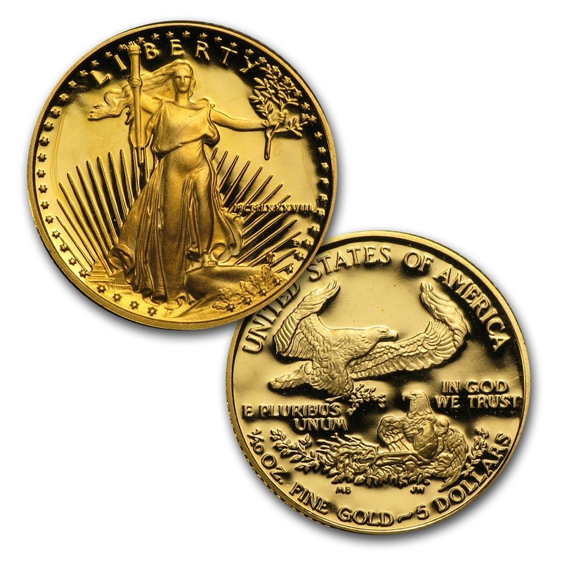 Набор из 4-х золотых монет «Американский Орел» 1994 г.в., 31.1 + 15.55 + 7.78 + 3.11 г чистого золота (проба 0.917)