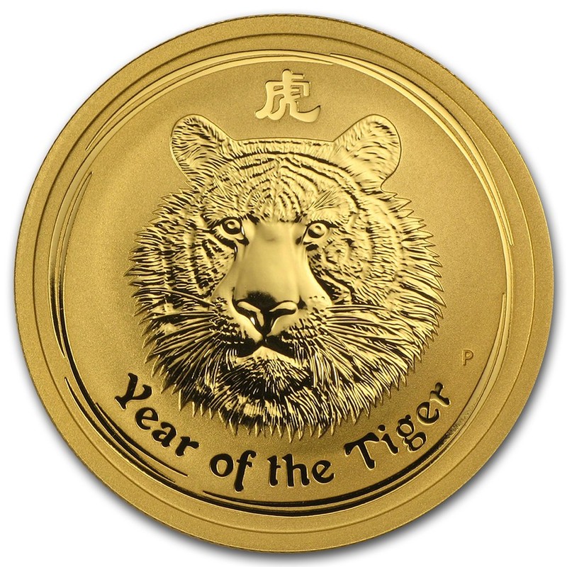 Золотая монета Австралии «Год Тигра» 2010 г.в., 15.55 г чистого золота (проба 0.9999)