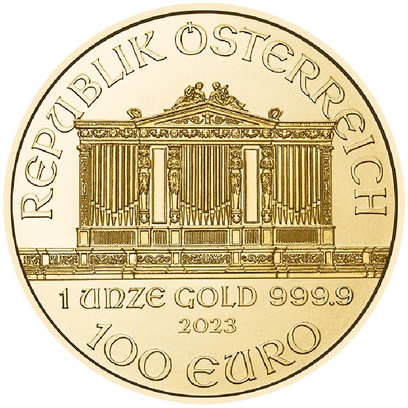 Золотая инвестиционная монета Австрии Венский Филармоникер, 31.1 гр чистого золота (Проба 0,9999)