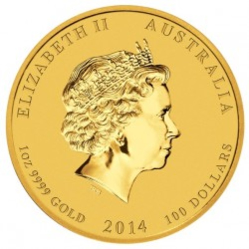 Золотая монета Австралии Лунар II - Год Лошади, 2014 г.в., 31,1 г чистого золота (Проба 0,9999)