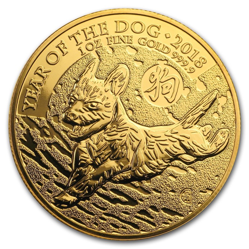 Золотая монета Великобритании «Год Собаки» 2018 г.в., 31.1 г чистого золота (проба 0.9999)