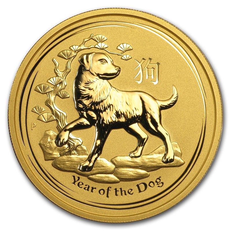 Золотая монета Австралии «Год Собаки» 2018 г.в., 62.2 г чистого золота (проба 0.9999)